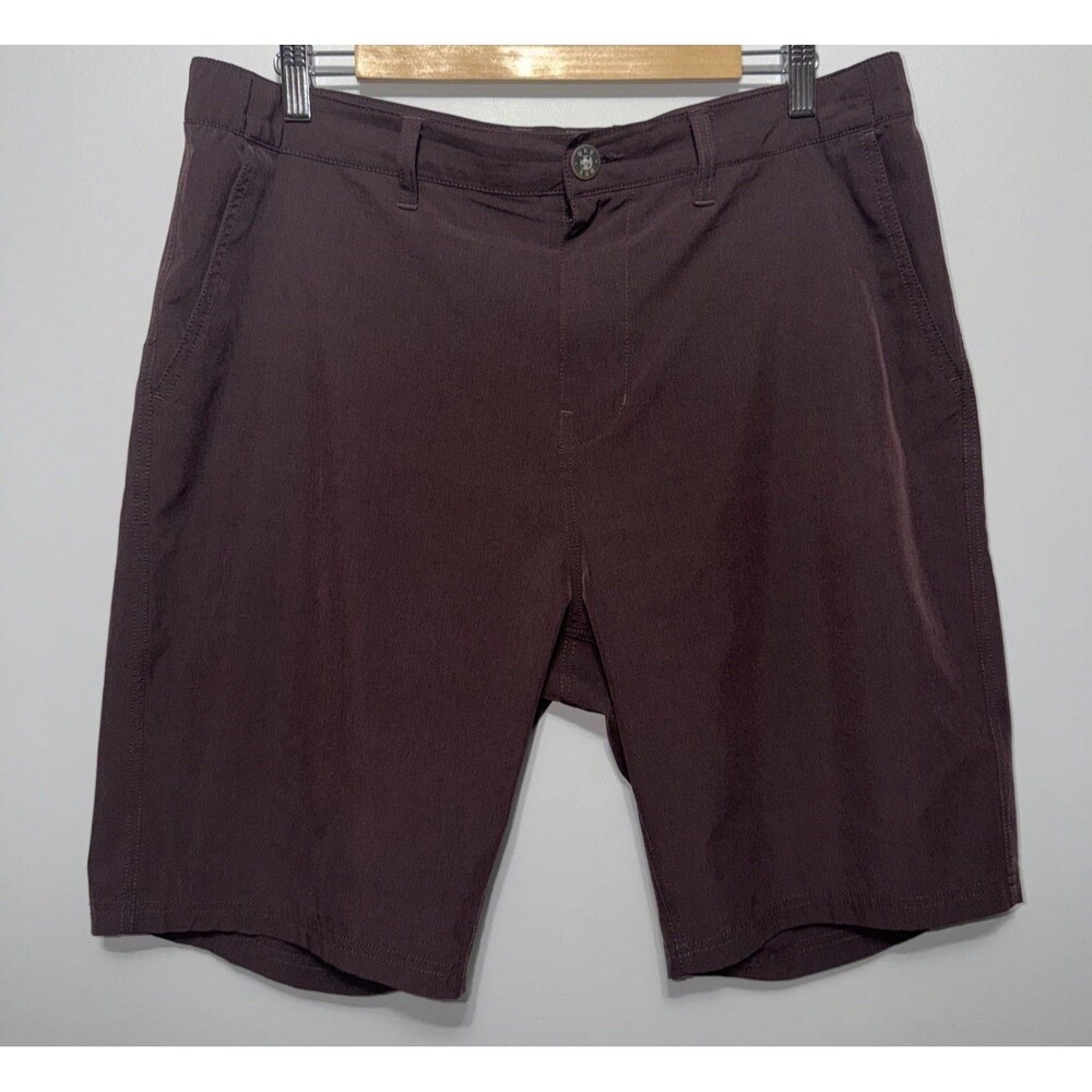 BKE HYBRID Men's Brown Flat Front Shorts Standard Fit Button Pockets Sz 36